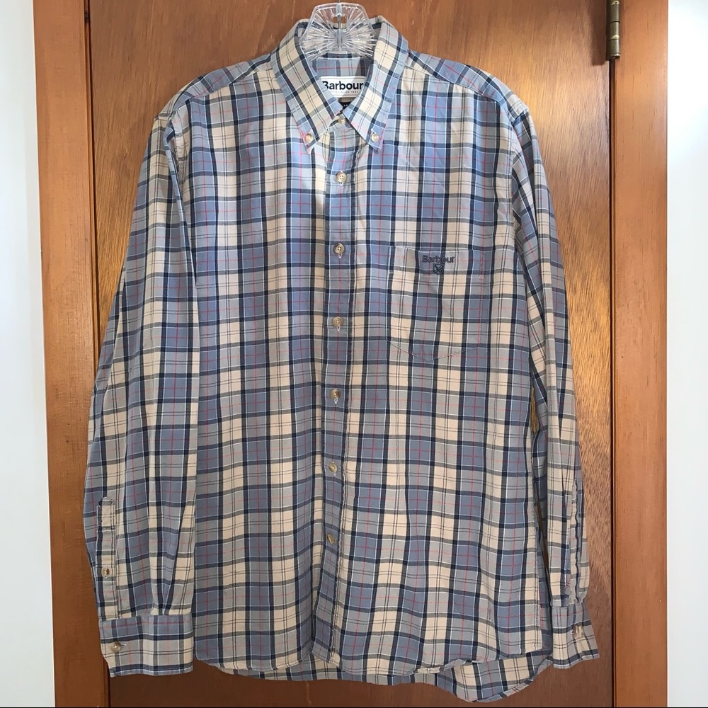 Men’s S BARBOUR REGULAR FIT Gray Khaki Plaid Button Up Dress / Casual L/S Shirt